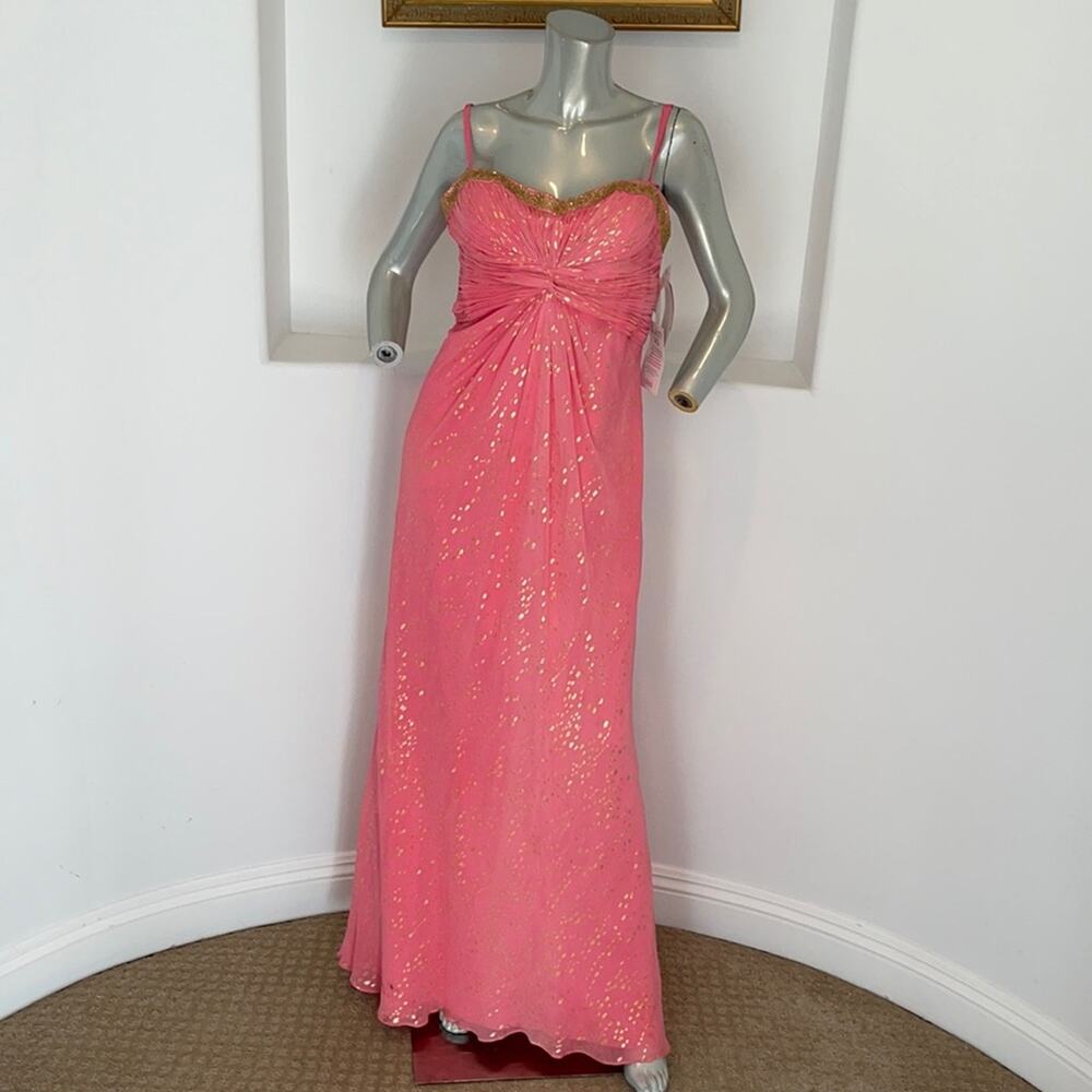 AIDAN MATTOX Strap Sleeve Pink Metallic Cocktail Party Silk Gown Maxi Dress 14